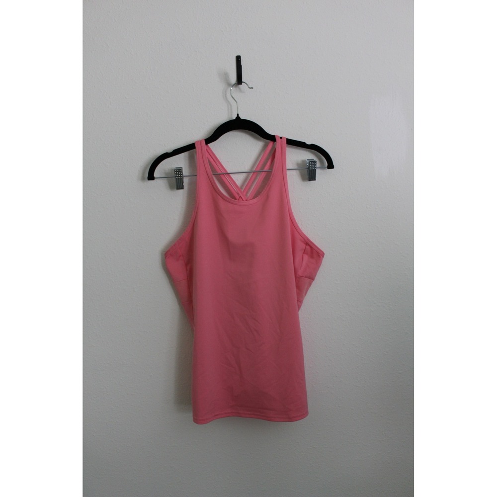 Inphorm Womens Pink Strappy Crisscross Back Active Tank Top Built-in Bra Size M